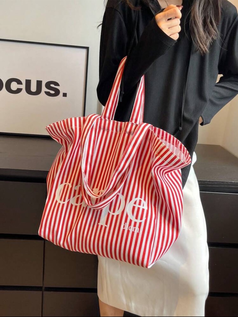 Red & White Striped Tote Bag - Casual Everyday Carry